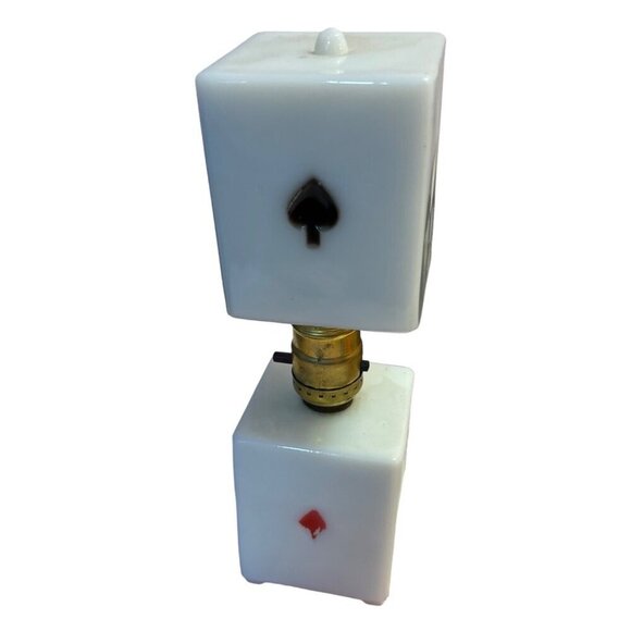 1930s Ceramic Houze Glass Co. Playing Card Lamp Milk Glass - Picture 1 of 7